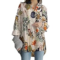 NP Long Sleeve Loose Large Size Cotton Linen Printed