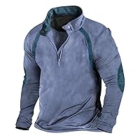 Mens Hooded Sweatshirt, Men'S Vintage Ethnic Style 1/4 Button Up Stand Collar Tribal Country Pullover Loose Jacket Plain Black Hoodie Half Zip Men Pullover Sweatshirts (L, Blue)