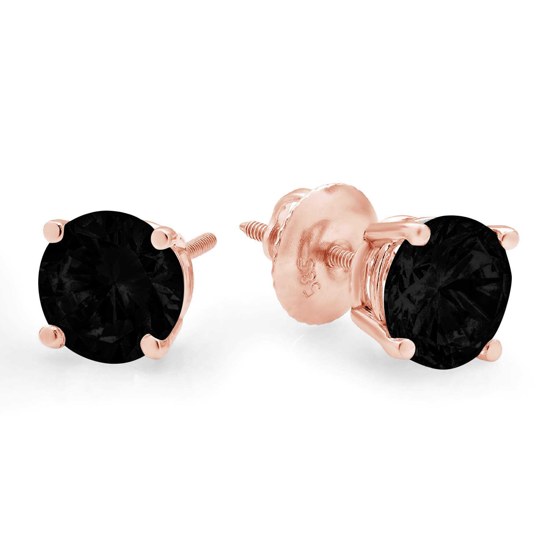 Clara Pucci 1.6 ct Brilliant Round Cut Solitaire VVS1 Flawless Natural Black Onyx Gemstone Pair of Stud Earrings Solid 18K Rose Gold Screw Back