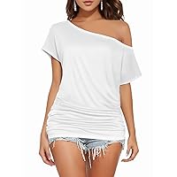 Womens Summer Off Shoulder Tops Fashion Casual Loose Short Sleeve T Shirts Trendy Sexy Cute Tunic Tee Tops