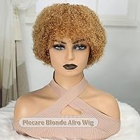 Afro Wigs for Women Human Hair Wear and Go Glueless Wig 70s Short Afro Wigs Cosplay or Daily Use Dark Blonde Afro Wig (30#)