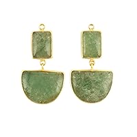 Guntaas Gems Beautiful Green Strawberry Rectangle And D Shape Brass Gold Plated Single Bail Collate Setting DIY Earrings Pair Connector (1 Pair)