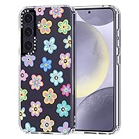 MOSNOVO for Galaxy S24 Case, [Buffertech 6.6 ft Drop Impact] [Anti Peel Off] Clear Shockproof TPU Protective Bumper Phone Cases Cover with Groovy Flower Design for Samsung Galaxy S24