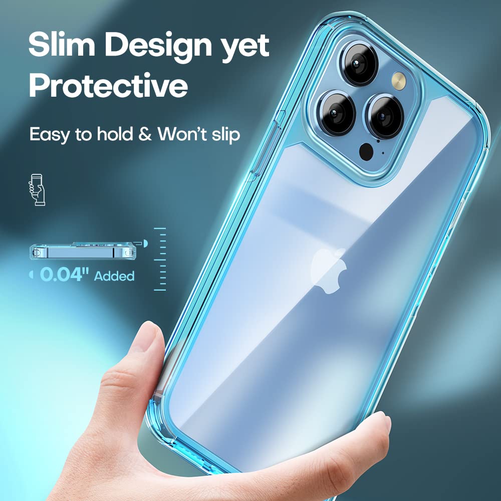 TAURI [5 in 1 Designed for 13 Pro Max Case, [Not-Yellowing] with 2X Tempered Glass Screen Protector + 2X Camera Lens Protector, [Military-Grade Drop Protection] Slim Phone Case 6.7 Inch Sierra Blue