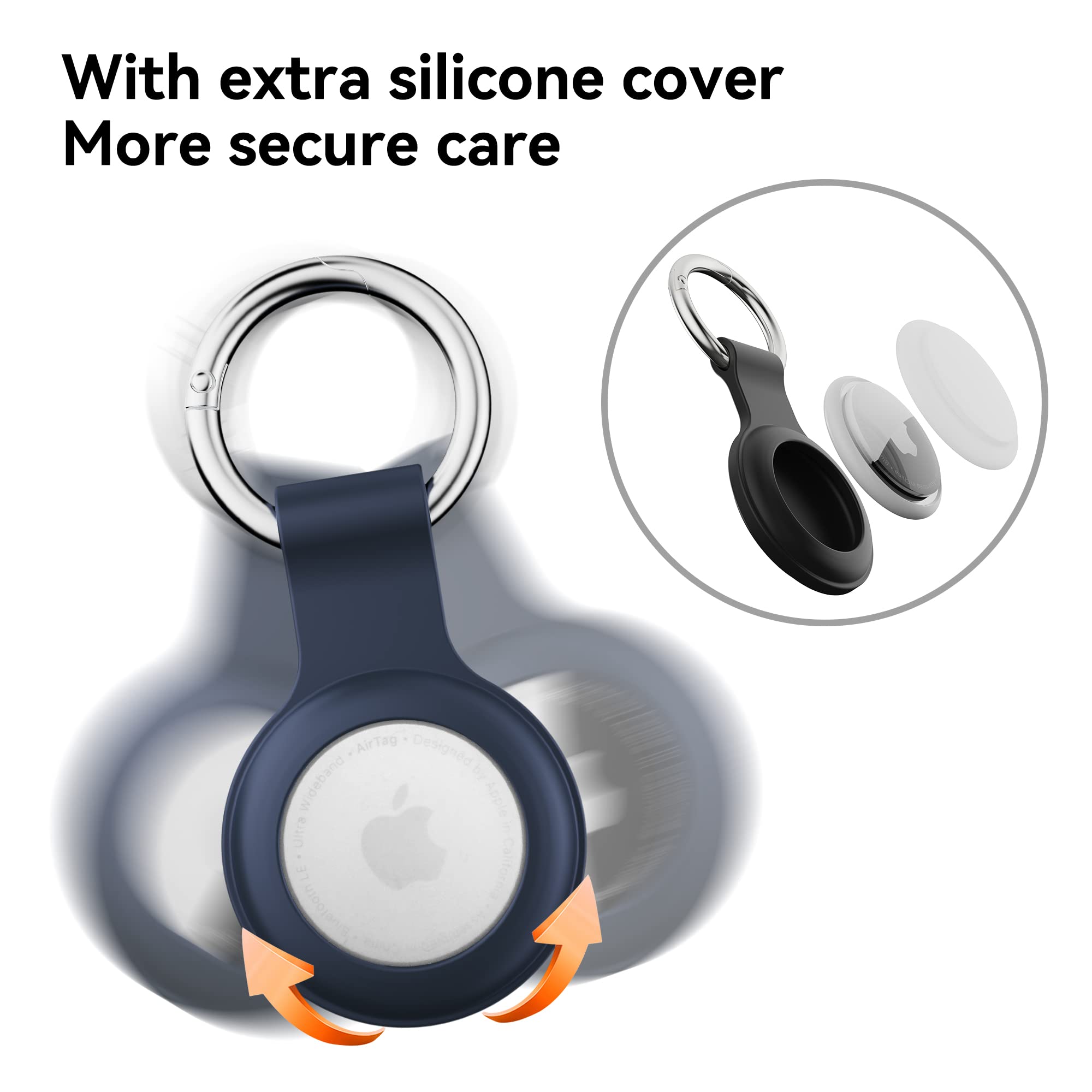 4 Pack IPX8 Waterproof AirTag Keychain，with Soft Silicone Holder Case Key Ring，Lightweight, Anti-Scratch, Easy Installation, Full-Body Shockproof Air Tag Holder for Luggage,Keys, Dog Collar etc.