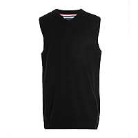 Tommy Hilfiger Big Boys Sleeveless V-Neck Sweater Vest, Kids School Uniform Clothes, Pullover, Black, 14-16
