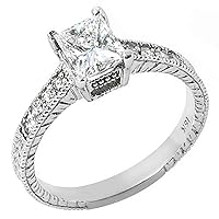 18k White Gold Princess Cut Antique Diamond Engagement Ring 1.31 Carats