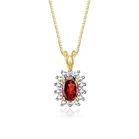 Rylos 14K Yellow Gold Halo Pendant Necklace: Gemstone & Diamond Accent, 18 Chain - 6X4MM Birthstone Women's Jewelry - Timeless Elegance