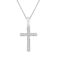 GILDED 1/10 ct. T.W. Lab Grown Diamond (SI1-SI2 Clarity, F-G Color) and Sterling Silver Cross Pendant with an 18 Inch Spring Ring Clasp Cable Chain