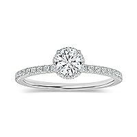 Soliatire Studded Shank Engagement Ring for Her with Round Lab Grown White Diamond in 10K Gold