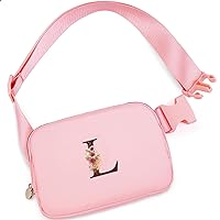 Belt Bag for Women Girls Birthday Gifts for 8 9 10 11 12 13 Year Old Girl - Gifts for Teenagers- Crossbody Bags Small Waist Packs Trendy Kids Fanny Pack - Initial Flower - L,Pink Bag