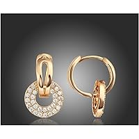 18K Yellow or Rose Gold Plated Circle Cluster Paved Zircon CZ White Stone Charm Huggies Hoop Earrings Jewelry for Women Girls (Rose Gold Plated)