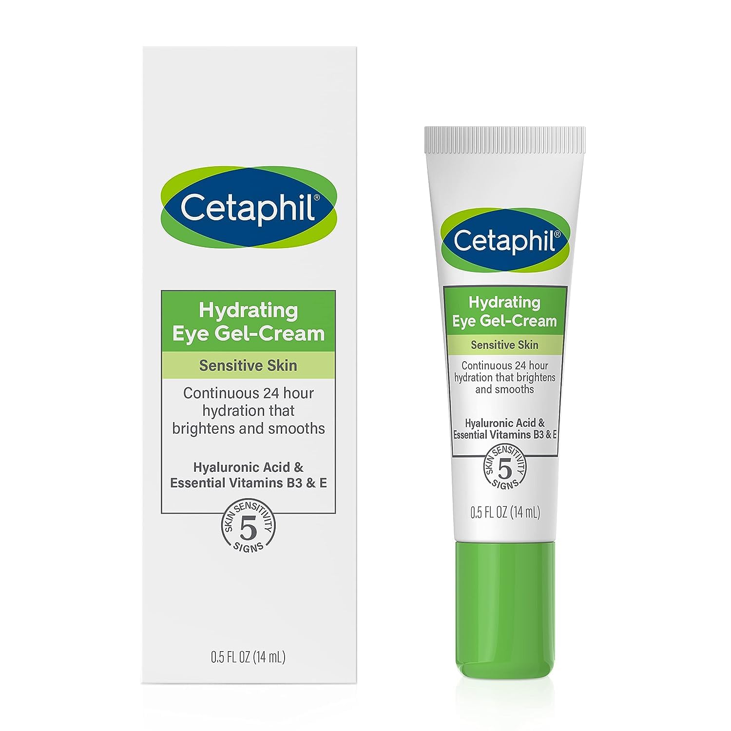 Cetaphil Hydrating Eye Gel-Cream, With Hyaluronic Acid, 0.5 fl oz, Brightens and Smooths Under Eyes, 24 Hour Hydration for All Skin Types, (Packaging May Vary)