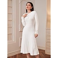 TLULY Sweater Dress for Women Button Detail Knot Front Sweater Dress Sweater Dress for Women (Color : White, Size : X-Large)