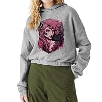 Werewolf Art Cinched Bottom Hoodie - She-wolf Women’s Hoodie - Cartoon Wolf Hooded Sweatshirt