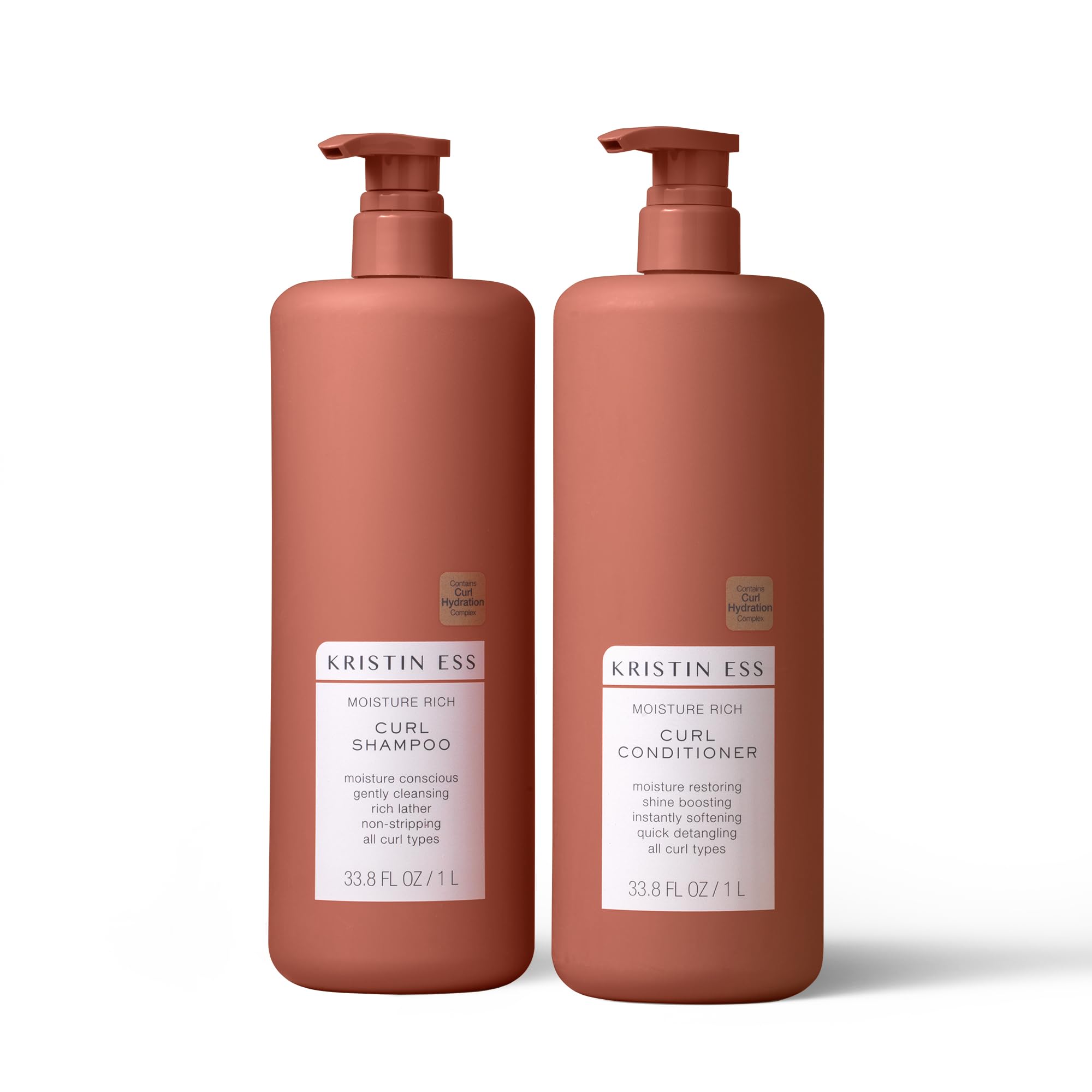 Kristin Ess Hair Curl Shea Butter Shampoo and Conditioner Set for Curly Hair Bounce + Shine - Anti Frizz Moisture Shampoo + Deep Conditioner - Clean + Vegan Curly Hair for All Curls 2A-4C - 1 Liter