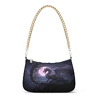 Shoulder Bags for Women Purple Dragon Standing in Front Of The Moon Hobo Tote Handbag Small Clutch Purse with Zipper Closure