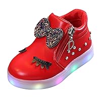Kids LED Light Up Shoes Crystal Bowknot Boots Shiny Low-Top Sneakers for Boys Girls Child Unisex