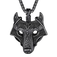 FaithHeart Norse Viking Wolf Pendant Necklace for Men/Women, Stainless Steel/18K Gold Plated Nordic Vikings Stuff Jewelry with Gift Packaging
