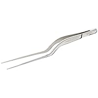 Mercer Culinary 18-8 Stainless Steel Chef Plating Tongs, Offset Tip, 6-1/2 Inch