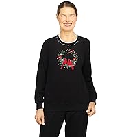 Alfred Dunner Petite Women's Cardinal Wreath Top