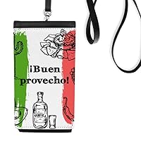 Mexico Sketch Cuisine Flag Round Cactus Phone Wallet Purse Hanging Mobile Pouch Black Pocket
