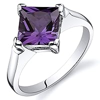PEORA Simulated Alexandrite Engagement Ring in Sterling Silver, Classic Designer Solitaire, Princess Cut, 7mm, 2.25 Carats, Comfort Fit, Sizes 5 to 9