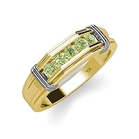 Round Peridot 5 Stone Men Wedding Ring 5/8 ctw in 14K Gold