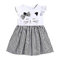 Girls Long Dress Girl Kid Striped Princess Dress Toddler Sleeveless Clothes Baby Cat Dress for School Girls
