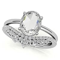 10K Solid White Gold Handmade Engagement Rings 1.0 CT Oval Cut Moissanite Diamond Solitaire Wedding/Bridal Ring Set for Women/Her Propose Ring