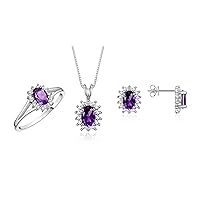 Rylos Women's Sterling Silver Birthstone Set: Ring, Earring & Pendant Necklace. Gemstone & Genuine Diamonds, 6X4MM Birthstone. Perfectly Matching Friendship Jewelry. Sizes 5-10.