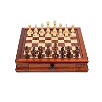 Chess Board Portable Classic Game Chess Solid Wood Magnetic Collection with Deluxe Wood Board and Storage Inlaid at The Bottom of The Chess Chess Sets (Size : Medium)