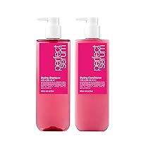 Perfect Styling Serum Shampoo and Conditioner Set - Mise En Scene Perfect 'Styling Serum Shampoo - Korean Damaged Hair Care with Morocco Argan Oil, Powdery Floral Scent, Nourishing, Shin