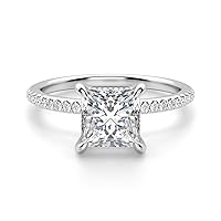 Kiara Gems 2.50 CT Princess Diamond Moissanite Engagement Ring Wedding Ring Eternity Band Vintage Solitaire Halo Hidden Prong Silver Jewelry Anniversary Promise Ring Gift