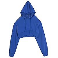 Andongnywell Women's Long Sleeve Hoody Sweatshirt Pullover Girl Casual Crop Short Tops Hoodies Sweaters (Royal Blue,Small)