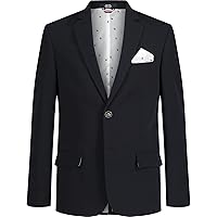 Tommy Hilfiger Boys' Alexander Blazer, Single Breasted with Pocket Square, Solid Color with Stripe Lining, Navy, 12 Husky