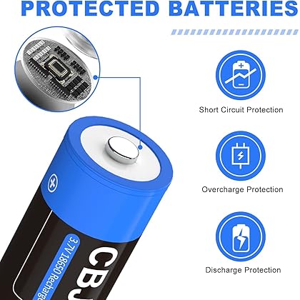 CWUU 18650 Rechargeable Battery 3.7V Rechargeable 18650 Li-ion Batteries 3200mAh (Button top, 4 Pack Blue)