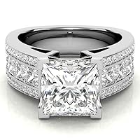 Riya Gems 4 CT Princess Diamond Moissanite Engagement Ring Wedding Ring Eternity Band Vintage Solitaire Halo Hidden Prong Setting Silver Jewelry Anniversary Ring Gift (10.5)