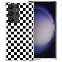 Phone Case for Samsung Galaxy S23 Ultra 5G, Black White Grid Plaid Regular Lattice Checkered Checkerboard Cute Shockproof Protective Anti-Slip Soft Clear Cover Shell