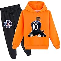 Kid Mbappe 2 Piece Pullover Outfits Tracksuit-Boy Hooded Sweatshirt and Casual Jogger Pants Set