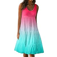 Dresses for Women 2024 Fashion Casual Summer Printed Sundress Loose Gradient Beach Skirt Mini Dress