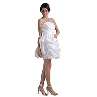 White Taffeta Strapless Bubble Hem Short Wedding Dresses With Pick Ups