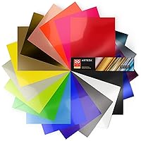 Arteza Neon & Metallic Heat Transfer Vinyl Sheets, set of 20, Iron On Vinyl Bundle, 12x20 Inches, Flexible & Easy to Weed, Use with Any Craft Cutting Machine, Boxed