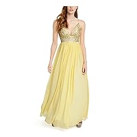 Speechless Womens Embellished Zippered Chiffon Ball Gown Spaghetti Strap V Neck Full-Length Prom Dress