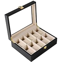 Watch Box 10 Slots Wooden Lockable Watches Display Storage Box With Glass Lid For Men And Women Black Watch Organizer Collection