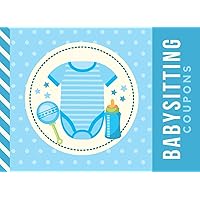 Babysitting Coupons: Pastel Blue Onesie Bottle Rattle - It's A Boy Announcement Theme / 50 Vouchers / Gift Book for Grandparents - Grandma - Grandpa - New Mom Baby Shower / Cute Card Alternative