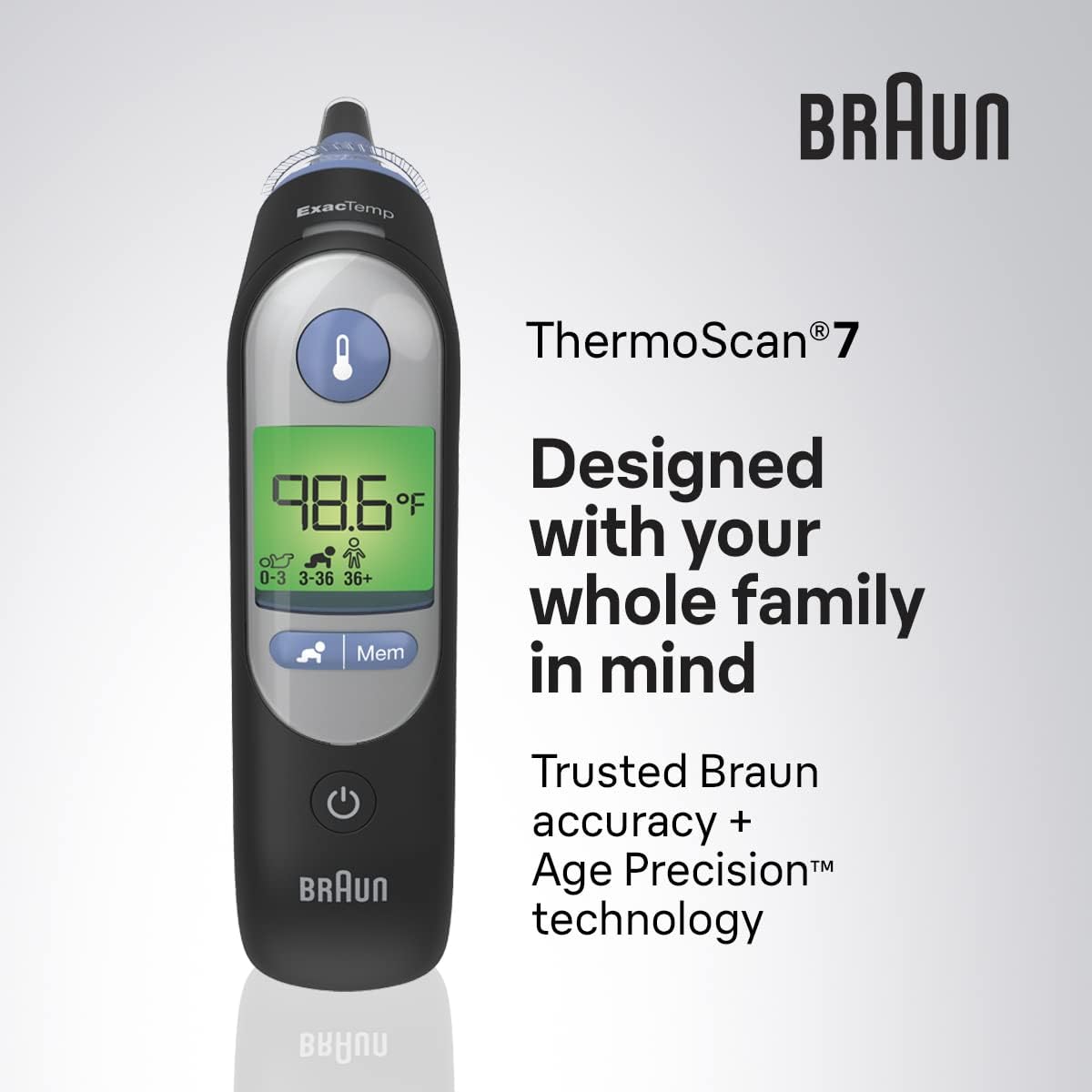 Braun ThermoScan 7 – Digital Ear Thermometer for Kids, Babies, Toddlers and Adults – Fast, Gentle, and Accurate Results in 2 Seconds - Black, IRT6520