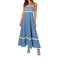 2024 Women Casual High Waisted A-Line Sleeveless Boho Flowy Long Dress Spaghetti Straps Summer Beach Maxi Dress