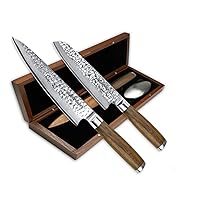  SENKEN 16-Piece Natural Acacia Wood Kitchen Knife Block Set -  Japanese Chef's Knife Set with Laser Damascus Pattern, Includes Steak Knives,  Kitchen Shears, Santoku, Cleaver & More (Red Resin Handles): Home