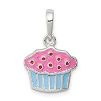JewelryWeb 925 Sterling Silver Open back Textured back Polished Enamel Cupcake for boys or girls Pendant Necklace Measures 20x13mm Wide